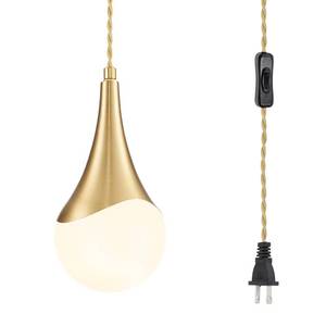lot 17925 image: MWZ Gold Plug-In Pendant Light with Milky White Glass Shade