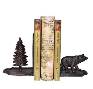 lot 17973 image: Cast Iron Bear Bookends with Pine Tree Design, Set of 2
