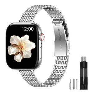 lot 18129 image: MioHHR Slim Metal Band Apple Watch Strap 38-42mm