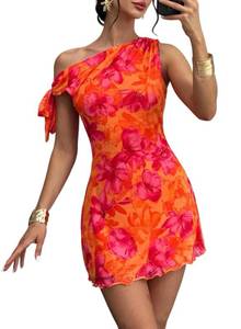 lot 18171 image: Acelitt Womens One Shoulder Floral Bodycon Dress XXL