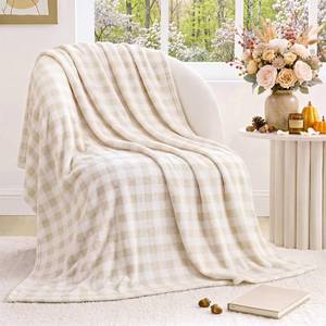 lot 18224 image: Fanfanwin Beige Gingham Flannel Throw Blanket 50x60