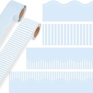 lot 18258 image: Fuutreo Bulletin Board Border 65.6ft Light Blue Striped