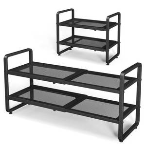 lot 19100 image: Expandable Metal Shoe Rack for Closet, Entryway & Garage, 2-Tier, Black