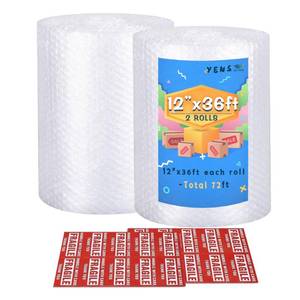 lot 19108 image: Yens Bubble Cushioning Wrap Rolls 2 Pack 12 Inch x 72 ft Perforated 12