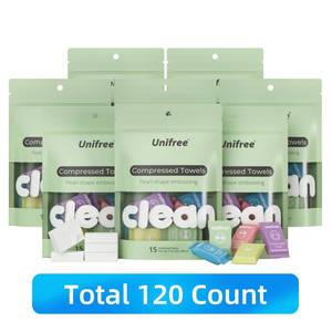 lot 19116 image: Unifree Compressed Towels Tablets, XL Soft Disposable Face Towels, 120Count