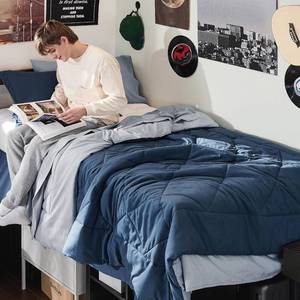 lot 19118 image: Bedsure Twin XL Comforter Set Reversible Bed Set 5 Pcs NavySilver Grey