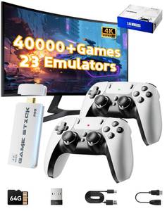 lot 19132 image: Retro Gaming Console Stick Pro, Video Games Stick with 4K HDMI Built-in 23 Emulators Console, Plug and Play Game Stick 40000 TV Game System with 2 Wireless Controllers (Porcelain White)