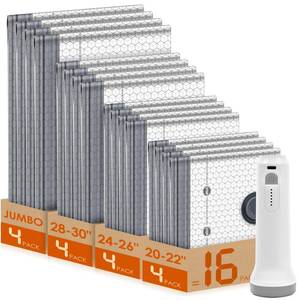 lot 19135 image: 16 Pack Vacuum Storage Bags with 6000Pa Cordless Electric Pump, Vacuum Seal Bags for Clothing, Blankets, Bedding & Comforters, 4 Sizes Including Jumbo