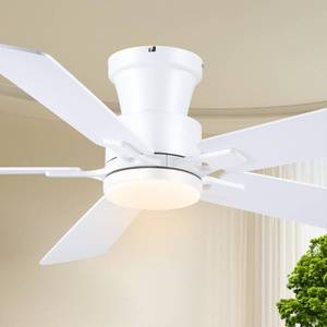 lot 19144 image: JSAITEE 52in Flush Mount Ceiling Fans with Lights Low Profile White