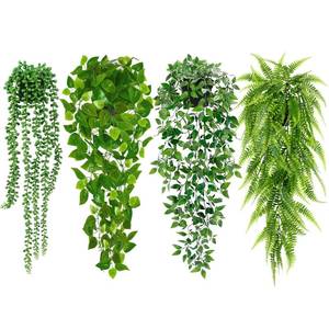 lot 19154 image: Palonu Artificial Hanging Plants for Shelf, 4 Pack Fake Potted Greenery Plant Faux Mandala Vine, String of Pearls, Ivy Vine,Persian Grass Fern in Pot for Desk Home Bathroom Farmhouse Room Table Decor