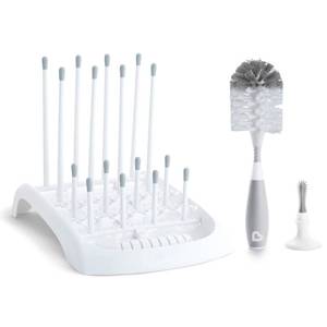 lot 20043 image: Munchkin Fold Baby Bottle Drying Rack and Bristle Bottle Brush Cleaning Essentials Set, WhiteGrey