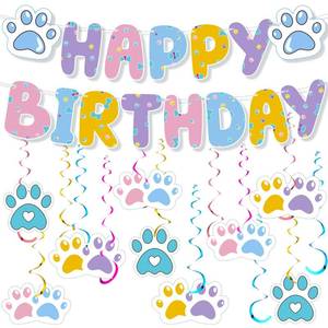 lot 20046 image: Moinchore Blue Dog Happy Birthday Banner with Daisy Paws Hanging Swirls Blue Dog Happy Birthday Party Supplies Daisy Puppy Themed Party Decorations for Kid Boy and Girl