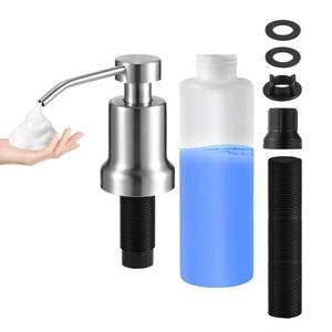 lot 20055 image: HAIOLORPRO Foaming Soap Dispenser for Kitchen Sink, Kitchen Bathroom Soap Dispenser Pump, Stainless Steel Foam Soap Dispenser with Two Spiral Tubes and 21oz Under Counter Plastic Bottle