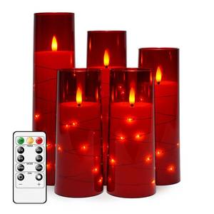 lot 20076 image: kakoya Flameless LED Candles with Timer 5 Pc Flickering Flameless Candles for Romantic Ambiance and Home Decoration Stable Acrylic Shell,with Embedded Star String��Battery Operated Candles��Red��