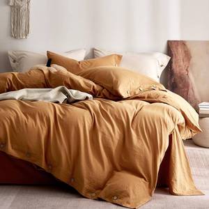 lot 20091 image: JELLYMONI 100% Washed Cotton Fall Amber Orange Duvet Cover Full, Linen-Like