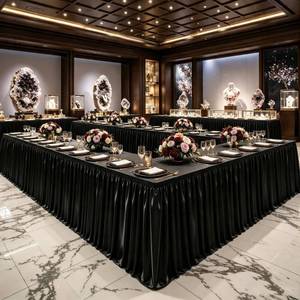 lot 20112 image: PARTISKY 21ft Length Black Satin Table Skirt for Rectangle Tables-Wrinkle Resistant Ruffle Table Skirting Glitter Desk Cover Skirt for Wedding Birthday Party Office School Dorm Desk Trade Show Decor
