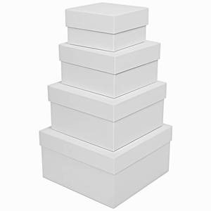lot 20114 image: Small White Gift Boxes for Presents 4 Pack Nesting Gift Boxes with Lids��3.7-6.4 Assorted Sizes Square Stackable Boxes for Birthday Wedding Christmas Party Gift Wrapping (Large Box Dented)