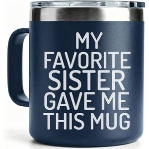 lot 20129 image: NIAEIAIE Funny Brother Gifts from Sister-Fathers Day,Birthday,Christmas Gift Idea for the Best Brother Adult -14Oz Insulated Coffee Cup with Lid-My Favorite Sister Gave Me This Mug