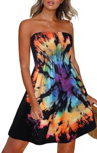lot 20462 image: CHICGAL Summer Dress for Women Smocked Strapless Dresses Tie Dye Sundresses Beach Cover Ups.(Colorful Tie Dye,S)