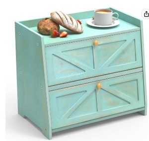 lot 7430 image: Vintage Double Layer Bread Box for Kitchen Counter Bamboo Bread Storage Container Large Capacity Bread Storage Bin (Antique Blue)