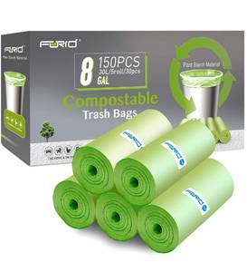 lot 1152 image: Compostable Trash Bags - FORID 8 Gallon Garbage Bags 150 Count Trash Can Liners 30 Liter Unscented Medium Wastebasket Bags for Kitchen Bathroom Home Office Garbage Can (5RollsGreen) - Durable & Thick
