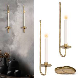 lot 1154 image: Wall Candle Sconces Set of 2 Metal Wall Candle Holders Hand-Forged Vintage Gold Solid Steel, Rustic Home Decor for Living Room, Bedroom, Dining Room, Candle Accent