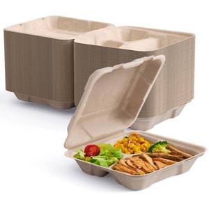 lot 1164 image: ECOLipak 50 Pack Compostable Take Out Food Containers, 8 inch,3 Compartment