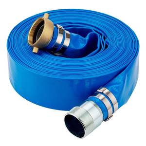 lot 1170 image: DAVCO 2 ID x 50 ft Pool Backwash Hose, Heavy Duty Reinforced Blue PVC Lay Flat Water Discharge Pump Hoses For Swimming Drain Pools and Clean Filters, with Brass NPT Pin Lug and KC Nipple Fittings