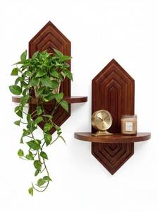 lot 1175 image: Boho Wall Decor Hanging Plant Shelf,Floating Shelves for Wall 2Pcs,Walnut