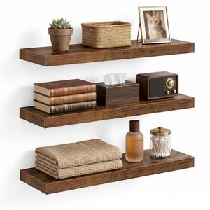 lot 1182 image: Lendex Floating Shelves for Wall, 16 inch Set of 3 Bathroom Shelf Bedroom Kitchen Living Room Hanging Book Shelves Small Farmhouse Decor, Rustic Brown