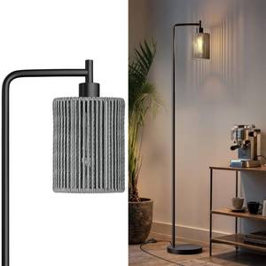 lot 1192 image: Oneach 66 Black Floor Lamp for Living Room, Boho Floor Lamp with LED Bulb, Foot Switch, Gray Rattan Shade, Industrial Tall Farmhouse Standing Lamp for Bedroom, Dining Room, Study Room, Office