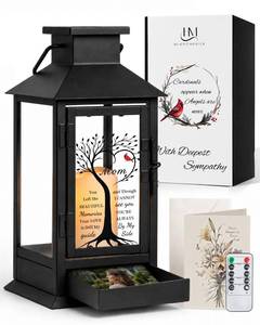lot 1197 image: HugMemories Sympathy Memorial Gifts for Loss of Mom, Memorial Lantern with Drawer for Keepsakes, Condolences Bereavement Gifts for Loss of Mother, Black