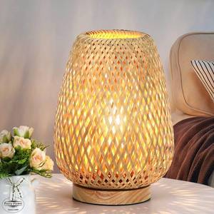 lot 1199 image: Rattan Table Lamp, Stepless Dimmable Small Beside Lamp, Vintage Wicker Wooden Nightstand Boho Bamboo Woven End Table Lamps for Bedroom Living Room Desk Kids Room, 2700K T45 LED Bulb Included