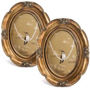 lot 1201 image: Elsjoy 2 Pack 4 x 6 Vintage Oval Picture Frames, Antique Photo Frames with Glass Cover, Bronze Picture Frame for Tabletop and Wall Hanging Display