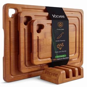 lot 1205 image: Vocvee Bamboo Cutting Boards for Kitchen(Set of 3), Wood Cutting Board with Wood Storage Stand, Charcuterie & Chopping Board for Vegetables and Meat, with Deep Juice Groove, Ideal Kitchen Gifts