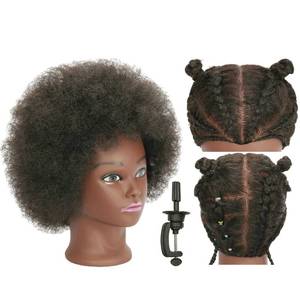 lot 1222 image: RYHAIR Kinky Curly 100% Real Human Hair Mannequin Head for Hairdresser Practice Afro Cosmetology Manikin Doll Head Styling Hair Extension Braiding Bleaching Dyeing Updos with Table Clamp Stand
