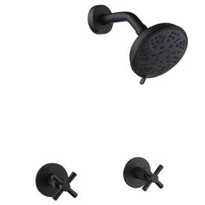 lot 1235 image: FSCEPIXI 2 Handles Shower Trim Kit with Rough-in Valve,Wall Mount,Black