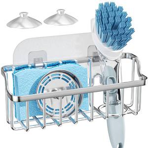 lot 2288 image: Consumest Sponge Holder Sink Caddy - Ladder Shaped Sponge Holder for Kitchen Sink with 2 Installation Ways (Suction Cups & Adhesive Hook), Rustproof Stainless Steel Kitchen Organizer, Silver