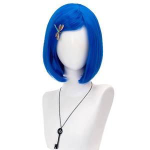 lot 2290 image: TSNOMORE Blue Bob Cosplay Wig for Women Short Straight Synthetic Wig with Key Necklace and Dragonfly Hairclip, Halloween Costume Party Cosplay Wig for Aldult (A-Light blue)