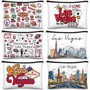 lot 2295 image: Reginary 6 Pcs City Cosmetic Bag Souvenir Gifts New York Zipper Pouch Chicago Souvenir Seattle Boston Nashville London Paris Italy Alaska Gifts Memento for Women Traveler(Las Vegas)