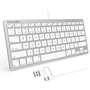 lot 2301 image: TECKNET Wired Keyboard for MacOS Devices with Dual Interface, Slim Mac Keyboard, Comfortable Ergonomic Typing Angle & Stable Connection for PCLaptop, Compatible with MacBook, iMac, Mac miniPro