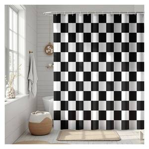 lot 2303 image: FTSYAD Checkered Shower Curtain, Classic Minimalist Black and White Checkerboard Design, Waterproof Polyester Fabric Shower Curtains Sets with Hooks for Bathroom 72x72 Inches