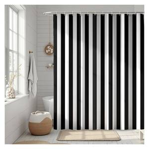 lot 2316 image: FTSYAD Striped Shower Curtain, Black and White Retro Pastel Striped Pattern, Waterproof Polyester Fabric Shower Curtains Sets with Hooks for Bathroom 72x72 Inches