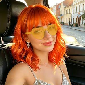 lot 2352 image: MEEZY Wavy Bob Wig with Bangs Heart Sunglasses Women Fun Party Cosplay Wigs