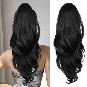 lot 2360 image: CHRSHN Ponytail Extension, Drawstring Ponytail Extension for Women Long Black Wavy Pony Tails Hair Extensions Synthetic Clip in Ponytail Hairpiece for Women (23 Inch)
