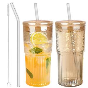 lot 2385 image: JunVpic Glass Coffee Tumbler, 20 oz Glass Cup with Lid and Straw