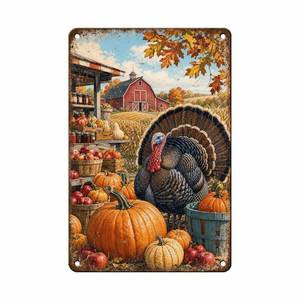 lot 2396 image: KIKIWALSGN Fall Decor Autumn Pumpkin Metal Signs Farmhouse Turkey Tin Signs