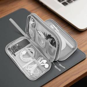 lot 2420 image: Travel Electronics Organizer, Waterproof Cable Organizer Bag for Electronic Accessories Double Layer Large Shockproof Cable Storage Bag(Grey)