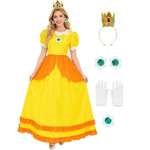 lot 2422 image: Poybraxh Princess Costume for Women Halloween Cosplay Royal Dress Party Gown with Crown Earrings Brooch Set S