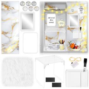 lot 2423 image: White Gold Marble Locker Organizer Kit Includes Magnetic Wallpaper Shelf Magnetic Mirror Pen Holders and Organizing Supplies Locker Shelf Essentials for Back to School Supplies